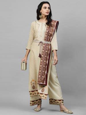Indo Era Off White Foil Printed Straight Kurta Palazzo with Dupatta Sets 5