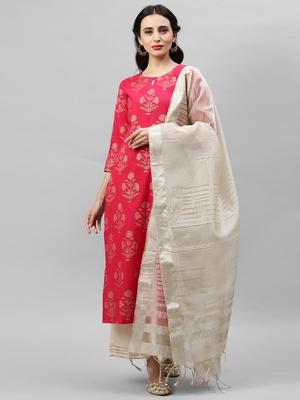 Indo Era Pink Foil Printed Straight 