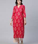 Indo Era Pink Foil Printed Straight Kurta with Palazzo Sets