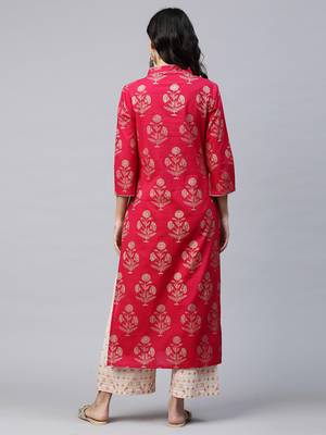 Indo Era Pink Foil Printed Straight Kurta with Palazzo Sets 2