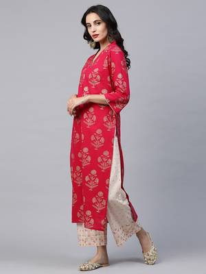 Indo Era Pink Foil Printed Straight Kurta with Palazzo Sets 3