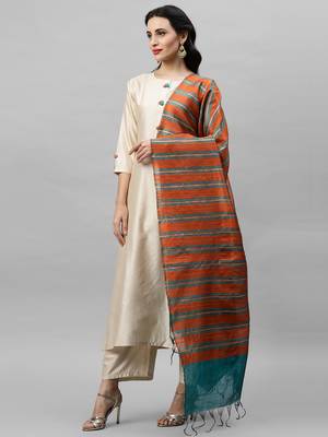 Indo Era Cream Solid Straight Kurta Palazzo with Dupatta Sets 3