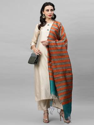 Indo Era Cream Solid Straight Kurta Palazzo with Dupatta Sets 5