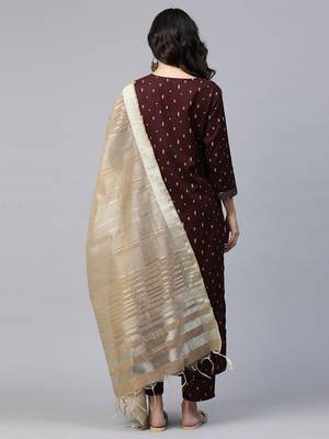 Indo Era Maroon Foil Printed Straight Kurta Palazzo with Dupatta Sets 2