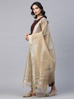Indo Era Maroon Foil Printed Straight Kurta Palazzo with Dupatta Sets 3