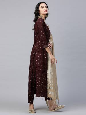 Indo Era Maroon Foil Printed Straight Kurta Palazzo with Dupatta Sets 4