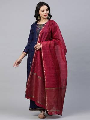 Indo Era Blue Foil Printed Straight kurta Palazzo with Dupatta Sets 1