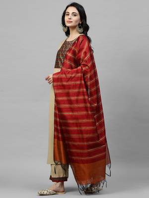 Indo Era Beige Solid Kurta Palazzo with Dupatta Sets 3