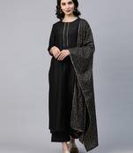 Indo Era Black Solid Kurta Palazzo with Dupatta Sets