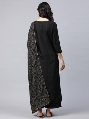 Indo Era Black Solid Kurta Palazzo with Dupatta Sets 2