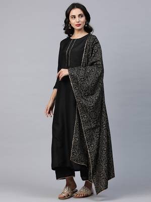Indo Era Black Solid Kurta Palazzo with Dupatta Sets 3