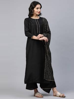 Indo Era Black Solid Kurta Palazzo with Dupatta Sets 4