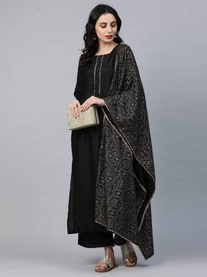 Indo Era Black Solid Kurta Palazzo with Dupatta Sets 5