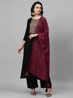 Indo Era Black Solid Kurta Palazzo with Dupatta Sets 1