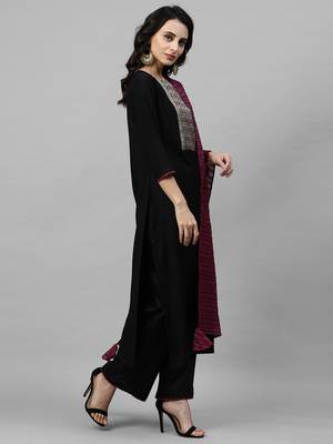 Indo Era Black Solid Kurta Palazzo with Dupatta Sets 4