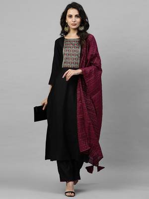 Indo Era Black Solid Kurta Palazzo with Dupatta Sets 5