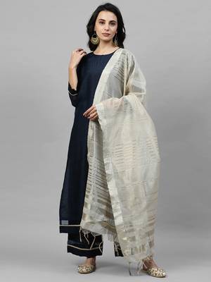 Indo Era Navy Blue Solid Kurta Palazzo with Dupatta Sets 1