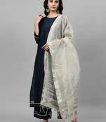 Indo Era Navy Blue Solid Kurta Palazzo with Dupatta Sets