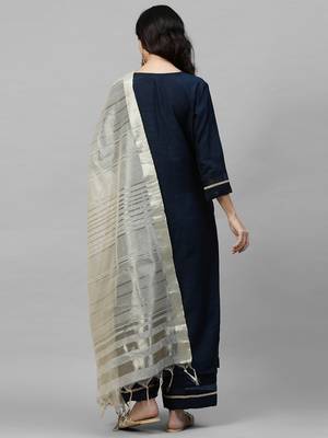 Indo Era Navy Blue Solid Kurta Palazzo with Dupatta Sets 2