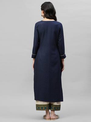 Indo Era Blue Foil Printed Straight kurta Palazzo Sets 2