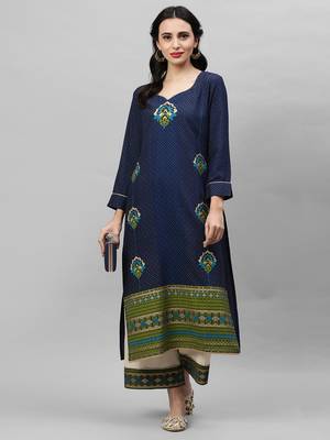 Indo Era Blue Foil Printed Straight kurta Palazzo Sets 5