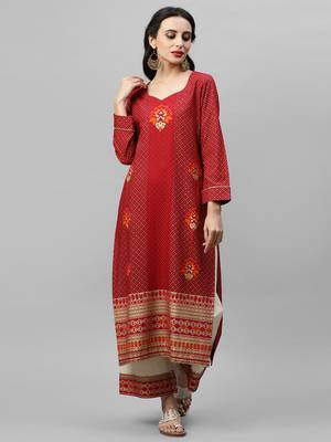 Indo Era Red Foil Printed Straight Kurta Palazzo Sets 1