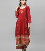 Indo Era Red Foil Printed Straight Kurta Palazzo Sets
