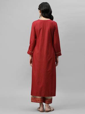 Indo Era Red Foil Printed Straight Kurta Palazzo Sets 2