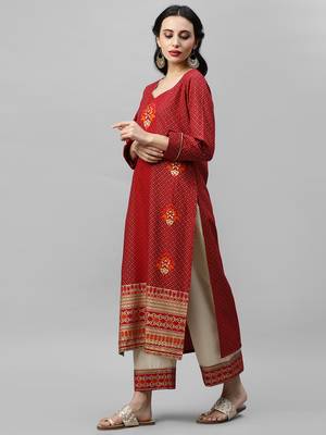 Indo Era Red Foil Printed Straight Kurta Palazzo Sets 3