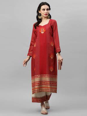 Indo Era Red Foil Printed Straight Kurta Palazzo Sets 5