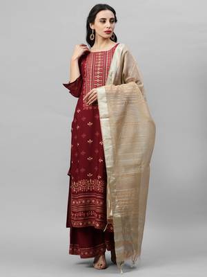 Indo Era Magenta Foil Printed Straight Kurta Palazzo with Dupatta Sets 1