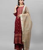 Indo Era Magenta Foil Printed Straight Kurta Palazzo with Dupatta Sets