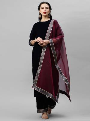 Indo Era Navy Blue Velvet Kurta Palazzo with Dupatta Sets 1
