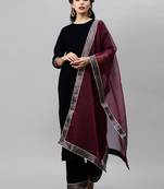 Indo Era Navy Blue Velvet Kurta Palazzo with Dupatta Sets