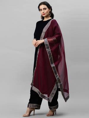 Indo Era Navy Blue Velvet Kurta Palazzo with Dupatta Sets 3