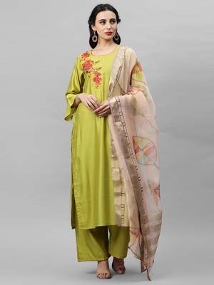 Indo Era Green Embroidered Kurta Palazzo with Dupatta Sets 1