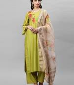Indo Era Green Embroidered Kurta Palazzo with Dupatta Sets