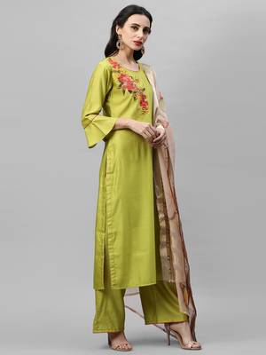 Indo Era Green Embroidered Kurta Palazzo with Dupatta Sets 4
