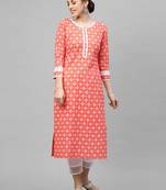 Indo Era Coral Khari Printed Straight Kurta with Pant Sets