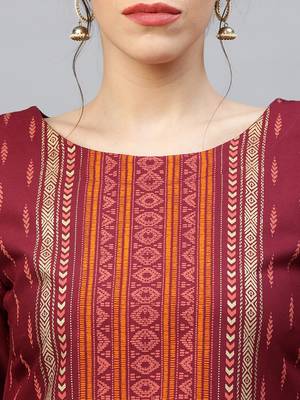 Indo Era Maroon Foil Printed Straight Kurta Trouser With Dupatta Sets 5