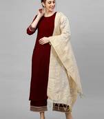 Indo Era Maroon Velvet Kurta Palazzo With Dupatta Sets