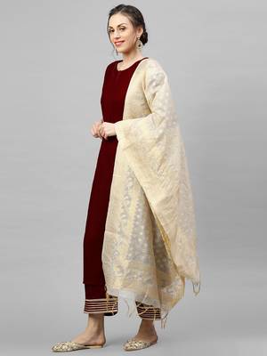 Indo Era Maroon Velvet Kurta Palazzo With Dupatta Sets 3