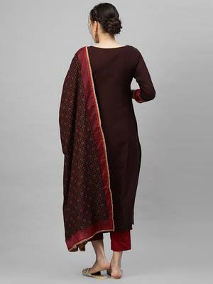 Indo Era Brown Foil Printed Straight Kurta Trouser With Dupatta Sets 2