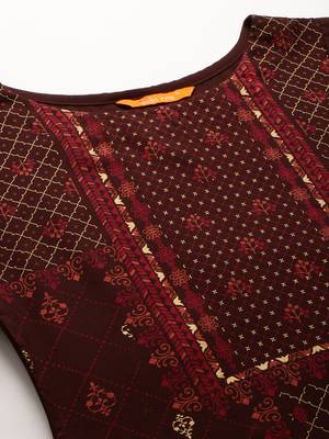 Indo Era Brown Foil Printed Straight Kurta Trouser With Dupatta Sets 5