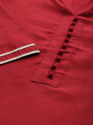 Indo Era Maroon Solid Straight Kurta Palazzo with Dupatta Set 4
