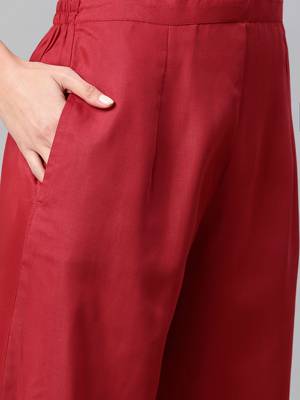 Indo Era Maroon Solid Straight Kurta Palazzo with Dupatta Set 5