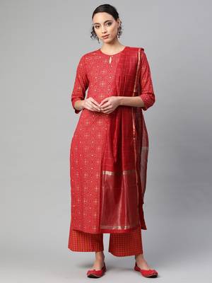 Indo Era Foil Printed Straight Kurta with Palazzo Dupatta Set 1