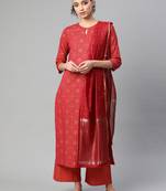 Indo Era Foil Printed Straight Kurta with Palazzo Dupatta Set