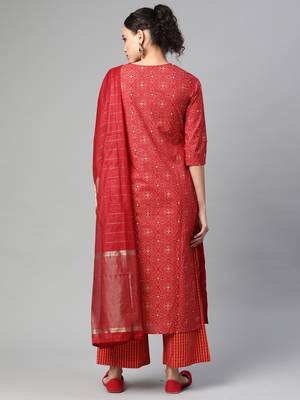 Indo Era Foil Printed Straight Kurta with Palazzo Dupatta Set 2