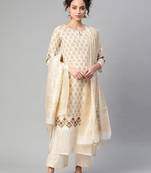 Indo Era Cream Foil Printed Straight Kurta Palazzo with Dupatta Sets